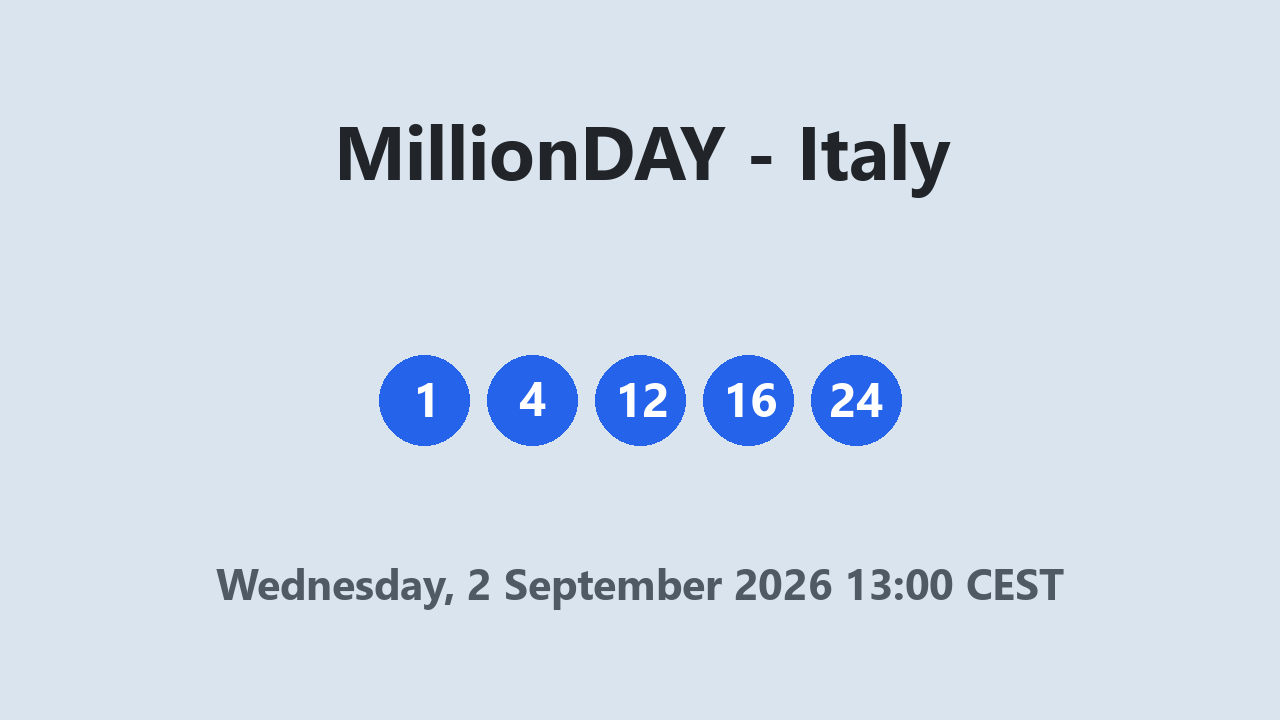 MillionDAY results 2 September 2026 13:00 CEST