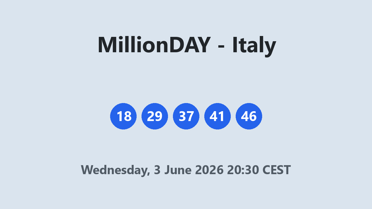 MillionDAY results 3 June 2026 20:30 CEST