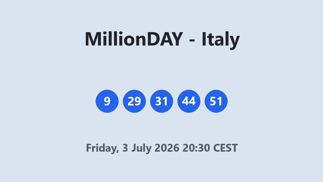 MillionDAY results 3 July 2026 20:30 CEST