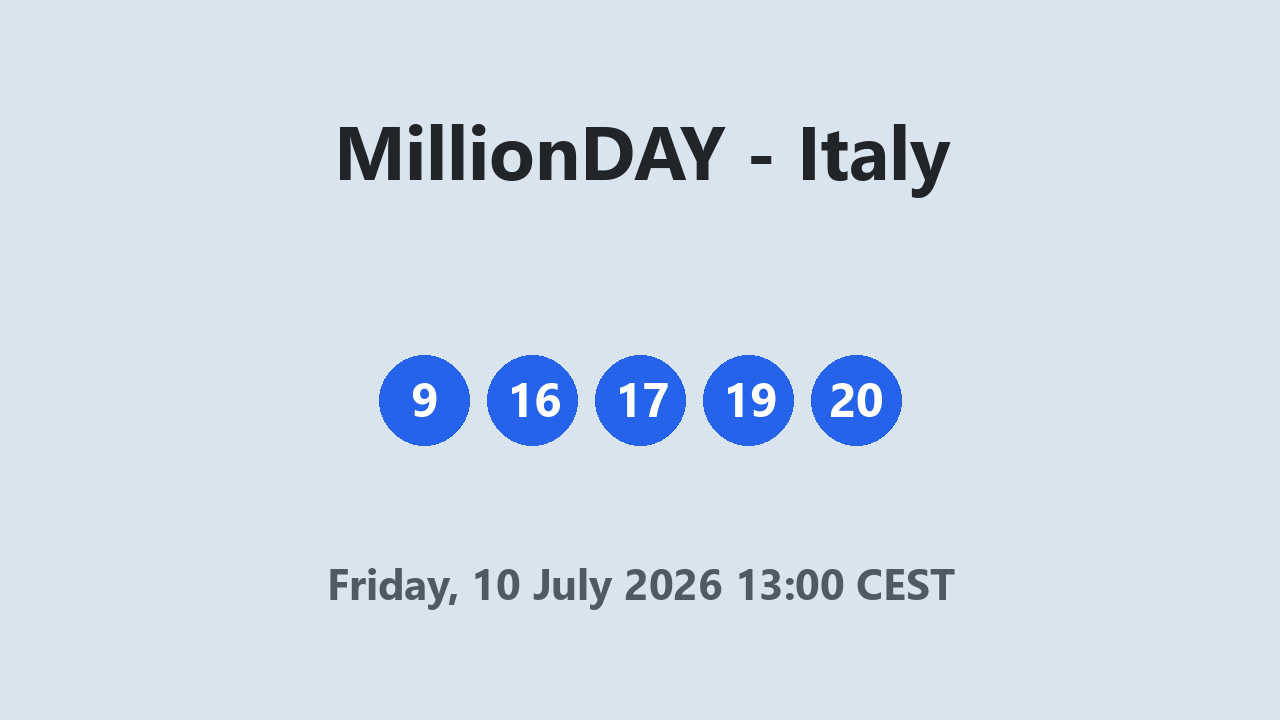 MillionDAY results 10 July 2026 13:00 CEST