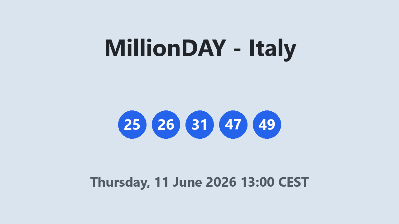 MillionDAY results 11 June 2026 13:00 CEST