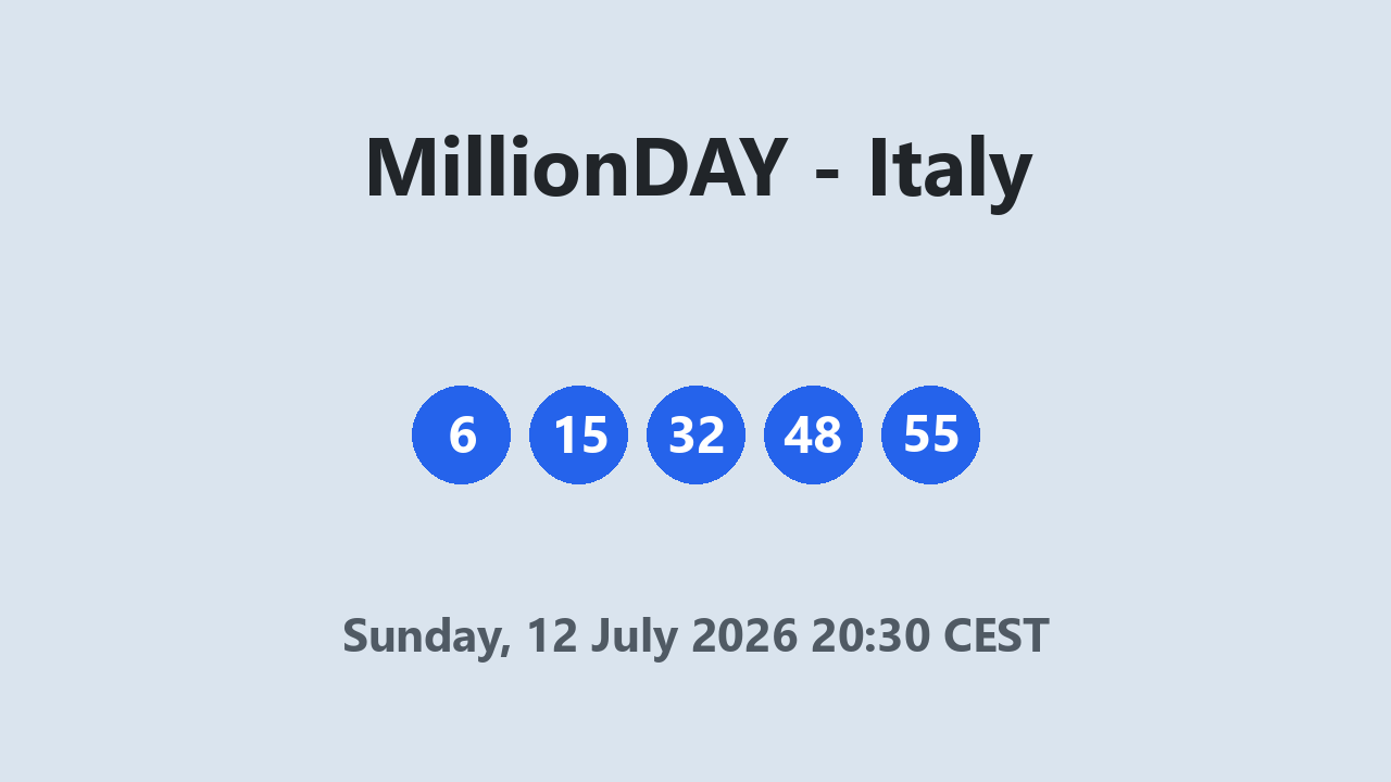 MillionDAY results 12 July 2026 20:30 CEST