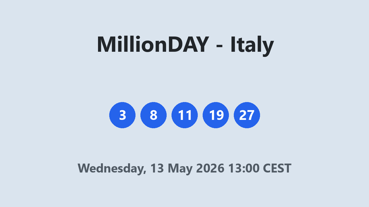 MillionDAY results 13 May 2026 13:00 CEST