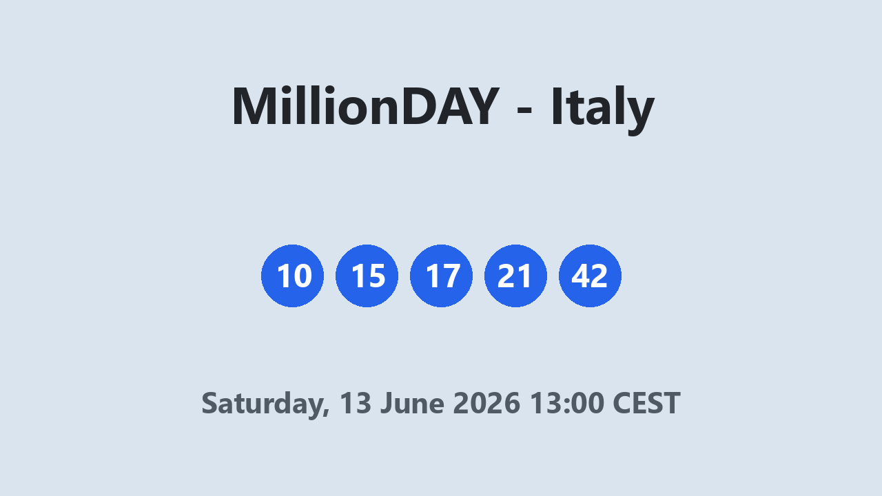 MillionDAY results 13 June 2026 13:00 CEST
