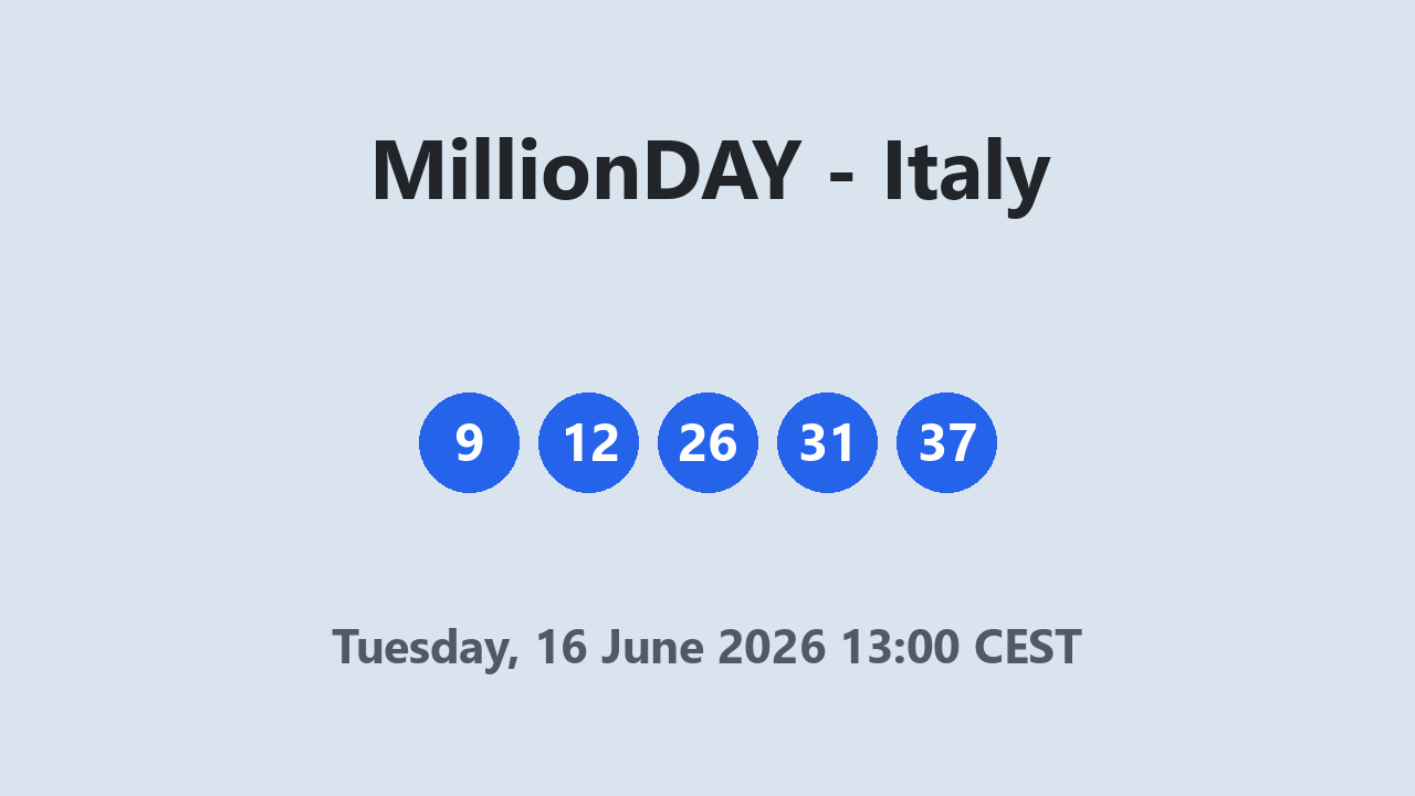 MillionDAY results 16 June 2026 13:00 CEST