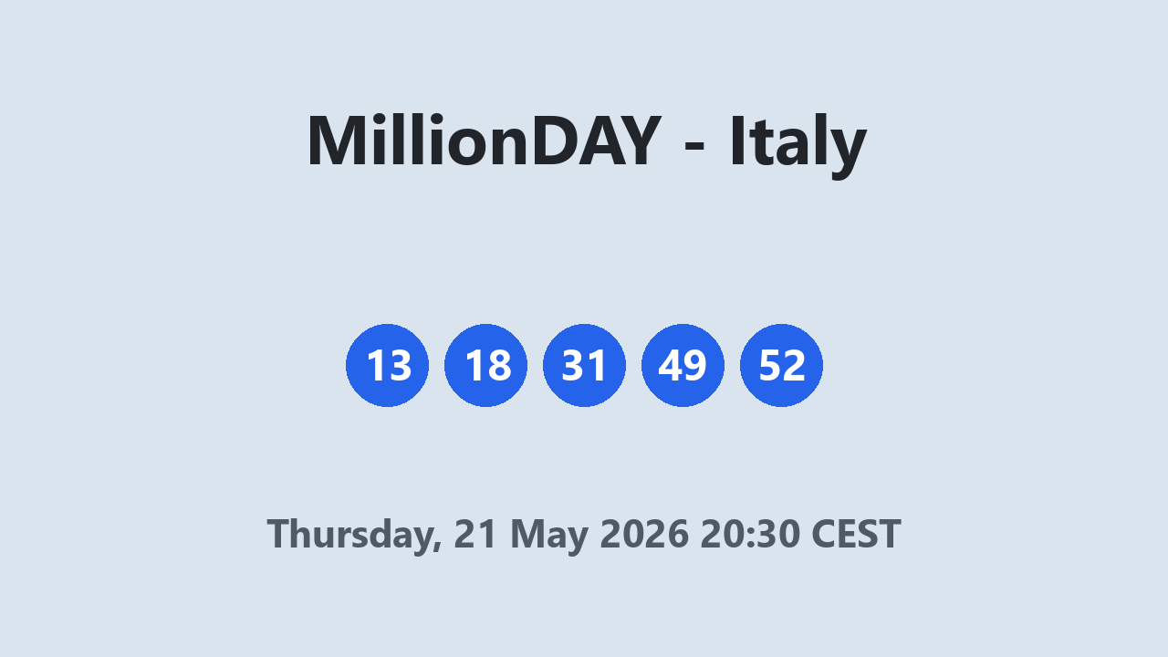 MillionDAY results 21 May 2026 20:30 CEST