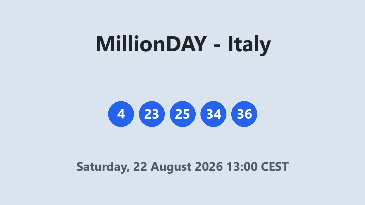 MillionDAY results 22 August 2026 13:00 CEST