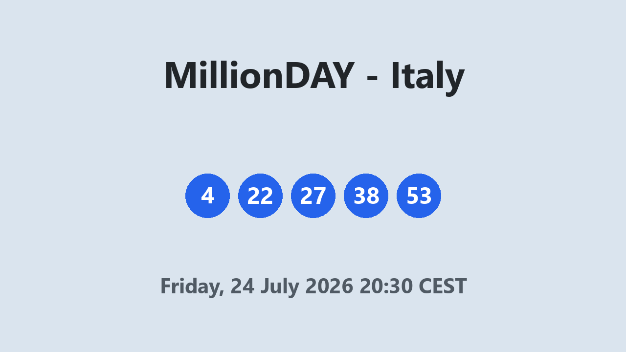 MillionDAY results 24 July 2026 20:30 CEST