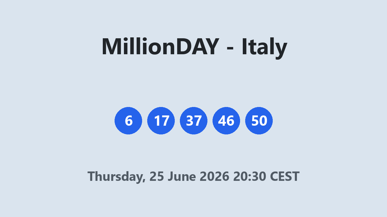 MillionDAY results 25 June 2026 20:30 CEST