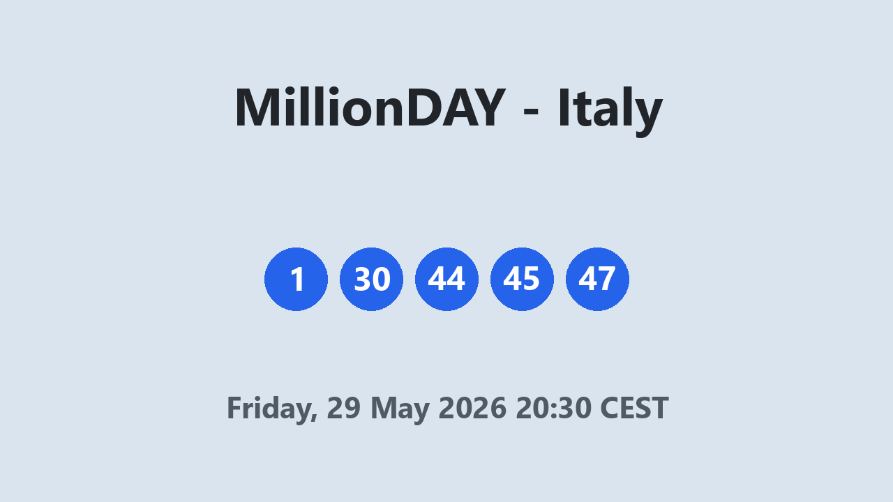 MillionDAY results 29 May 2026 20:30 CEST
