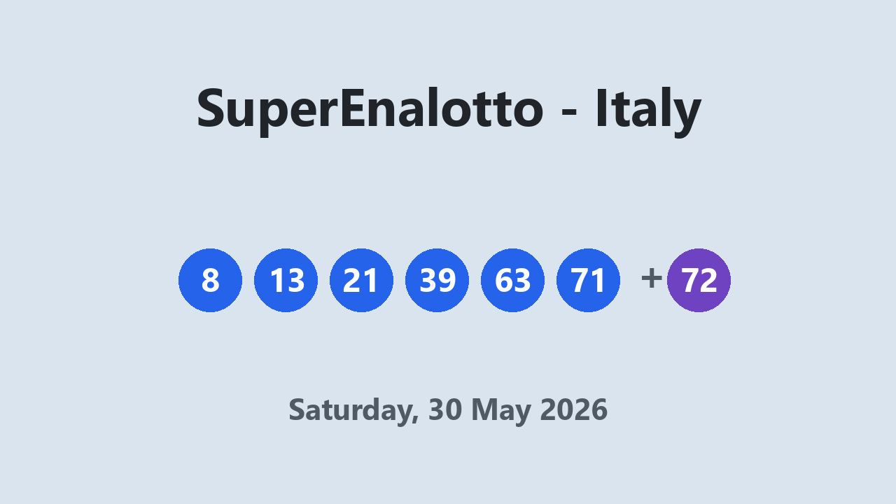 SuperEnalotto results 30 May 2026